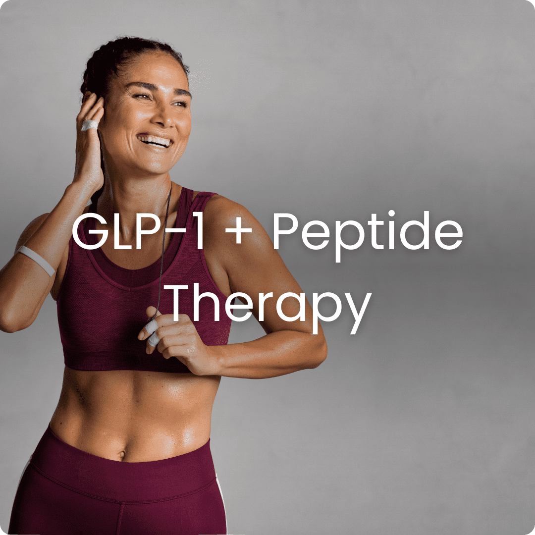 Woman, GLP-1 peptide therapy, smiling.