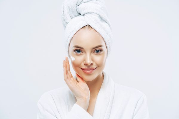 woman with towel on head
